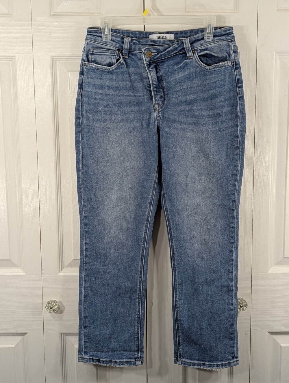 Mica Denim: Crossover Distressed Crop Flare Jeans - Size 29